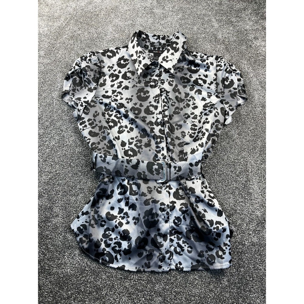 Style & Co. Top Womens Size 14 Animal Print Removable Belt Blouse Gray and Black